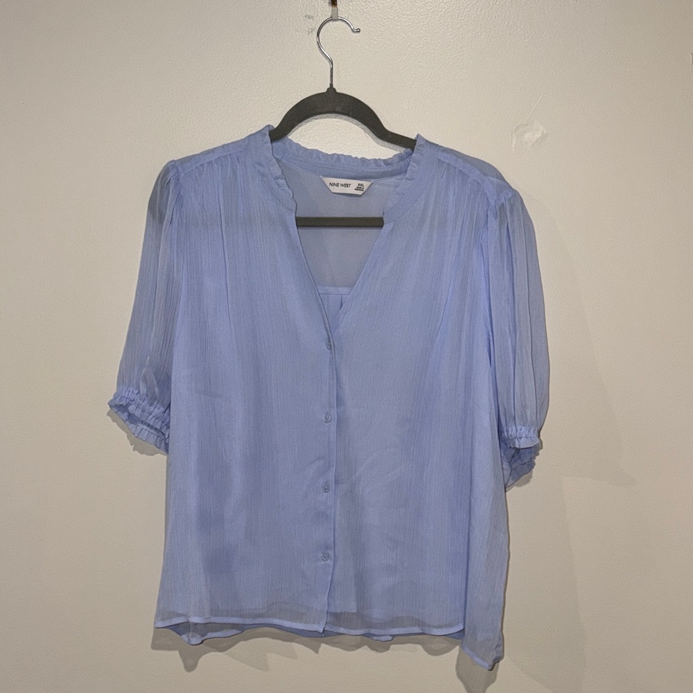 Nine West Light Blue Button-Up Blouse